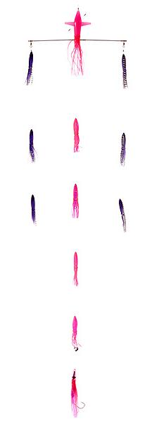 Оснастка для ловли тунца, лакедры Higashi 18 Flock fish 9 Squid, Combo 1, pink tiger/purple