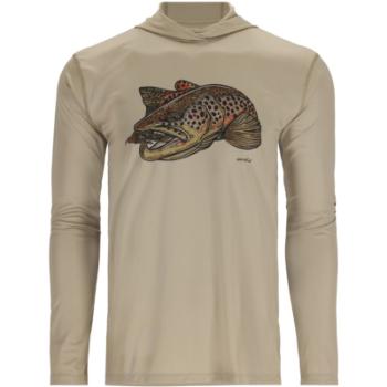 Картинка Термофутболка Simms Tech Hoody - Artist Series, Stone/Brown Trout (M) от магазина Главный Рыболовный