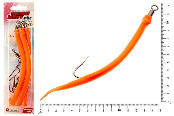 Картинка Крючок оснащенный кембриком Higashi Gummi Makk №12/0, 05 Orange (3 шт.) от магазина Главный Рыболовный
